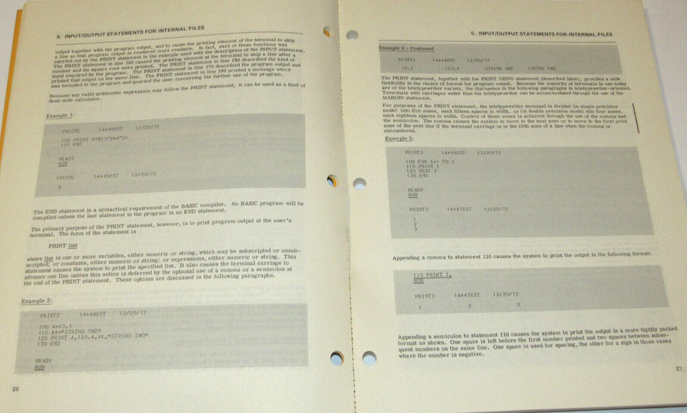 VTG 1973 GE/GENERAL ELECTRIC MARK III COMPUTER BASIC LANGUAGE REFERENCE MANUAL!