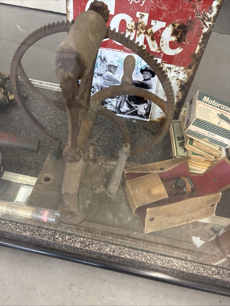 Antique Hand Crank Post Drill Press Blacksmith Barn Tool Working Old Iron