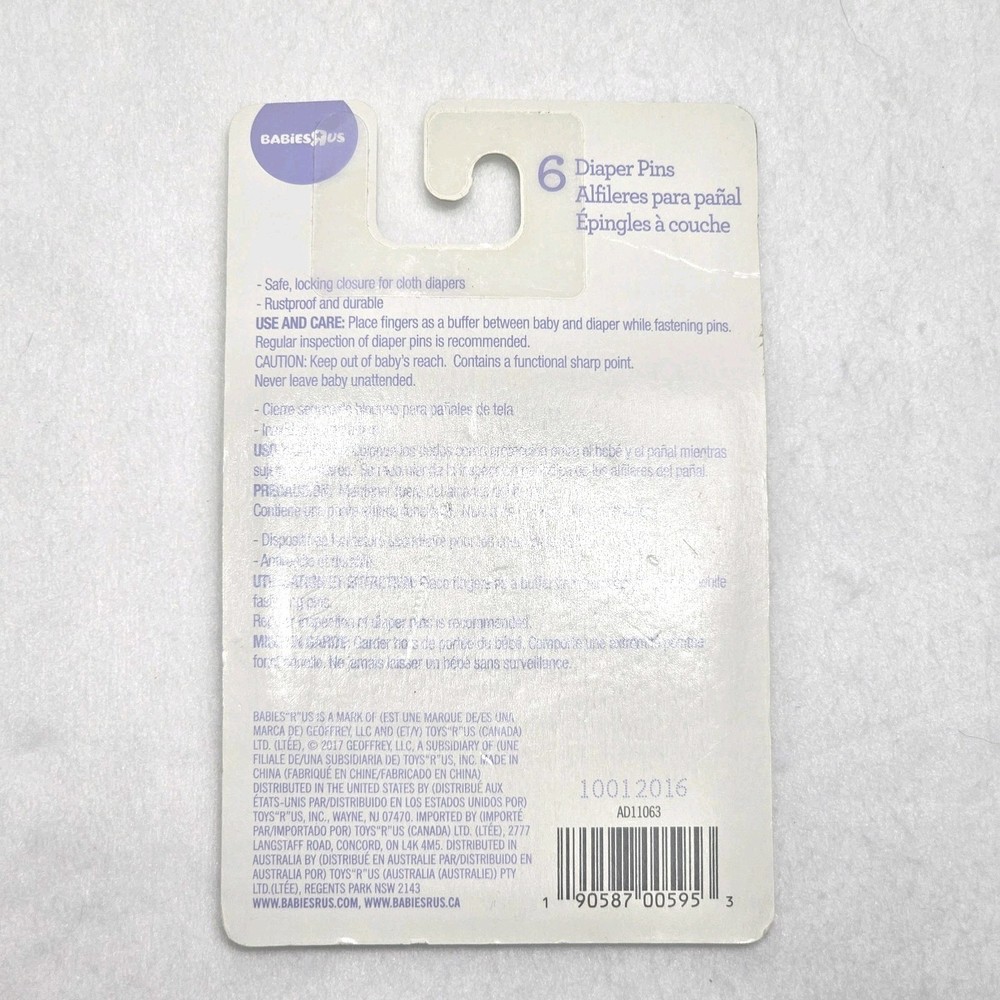 Babies R Us Diaper Pins 6 Pack Blue Closures Rustproof *New