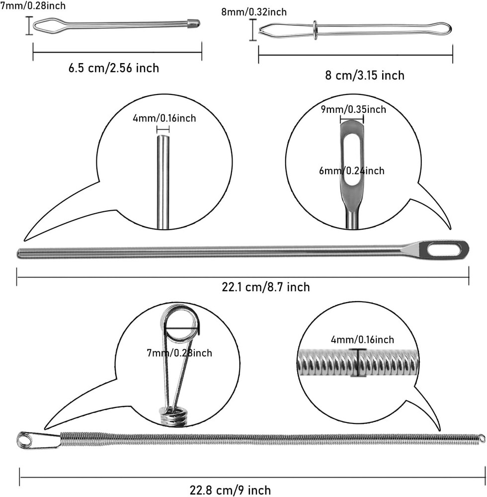4Pcs Drawstring Threader Tool, Stainless Steel Threading Tool Kit with Spring-Lo
