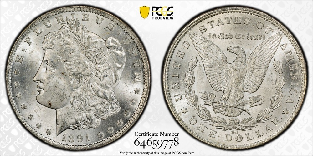 1891 CC Morgan Silver Dollar PCGS MS-63