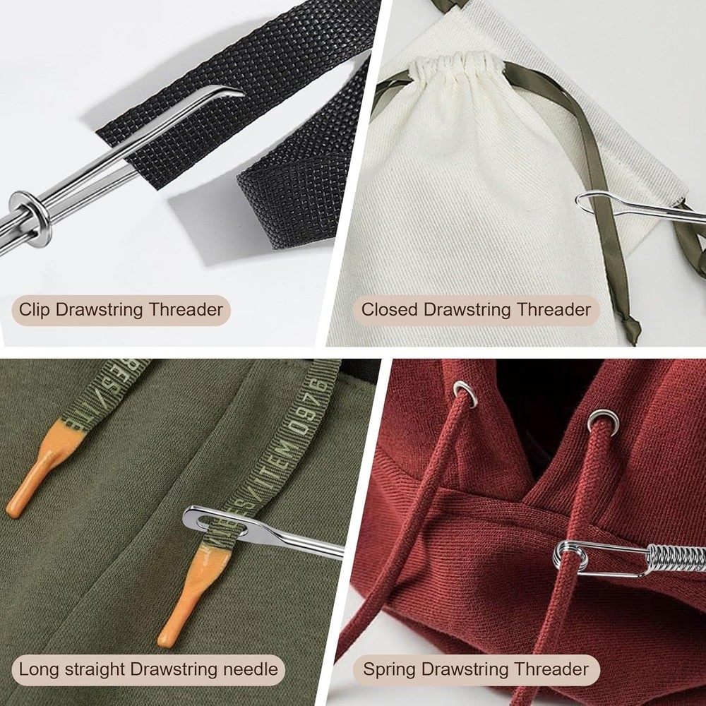 4-Piece Drawstring Threader Tool Kit with Spring-Loaded Tweezers & Pins