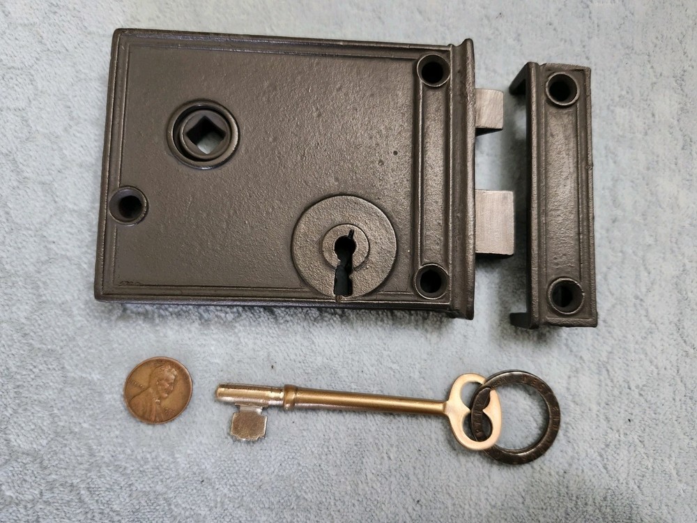 Interior Rim Lock Reversible Restored W/brass Key