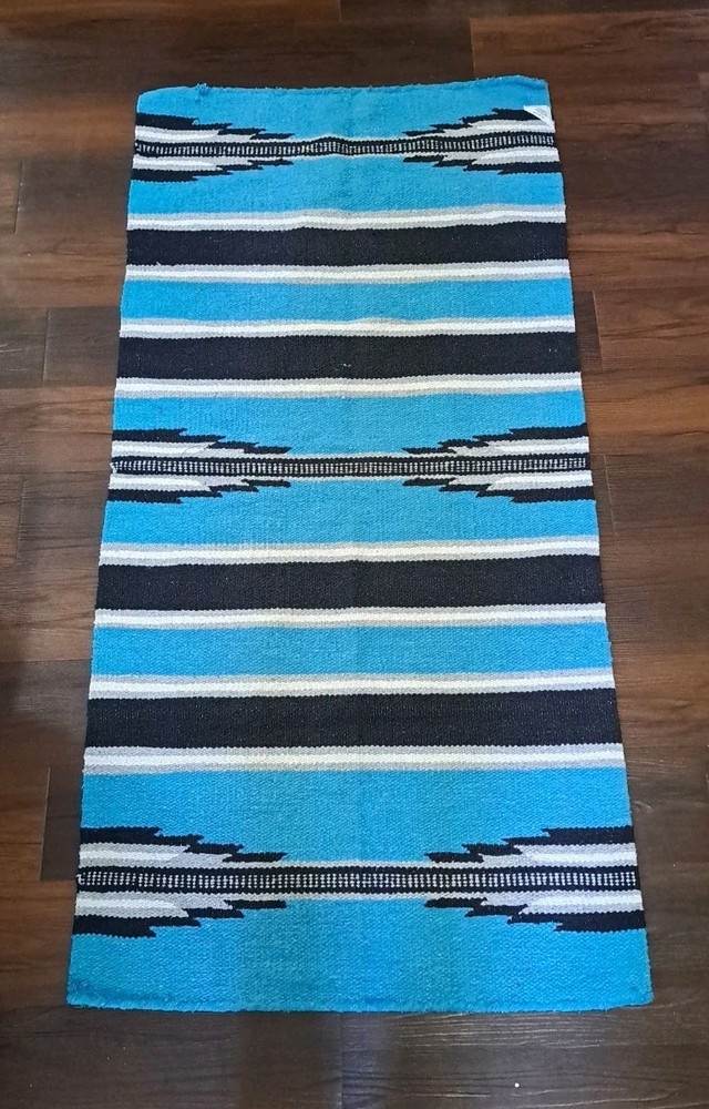 Mayatex Genuine Saddle Blanket Handwoven Blue Black White