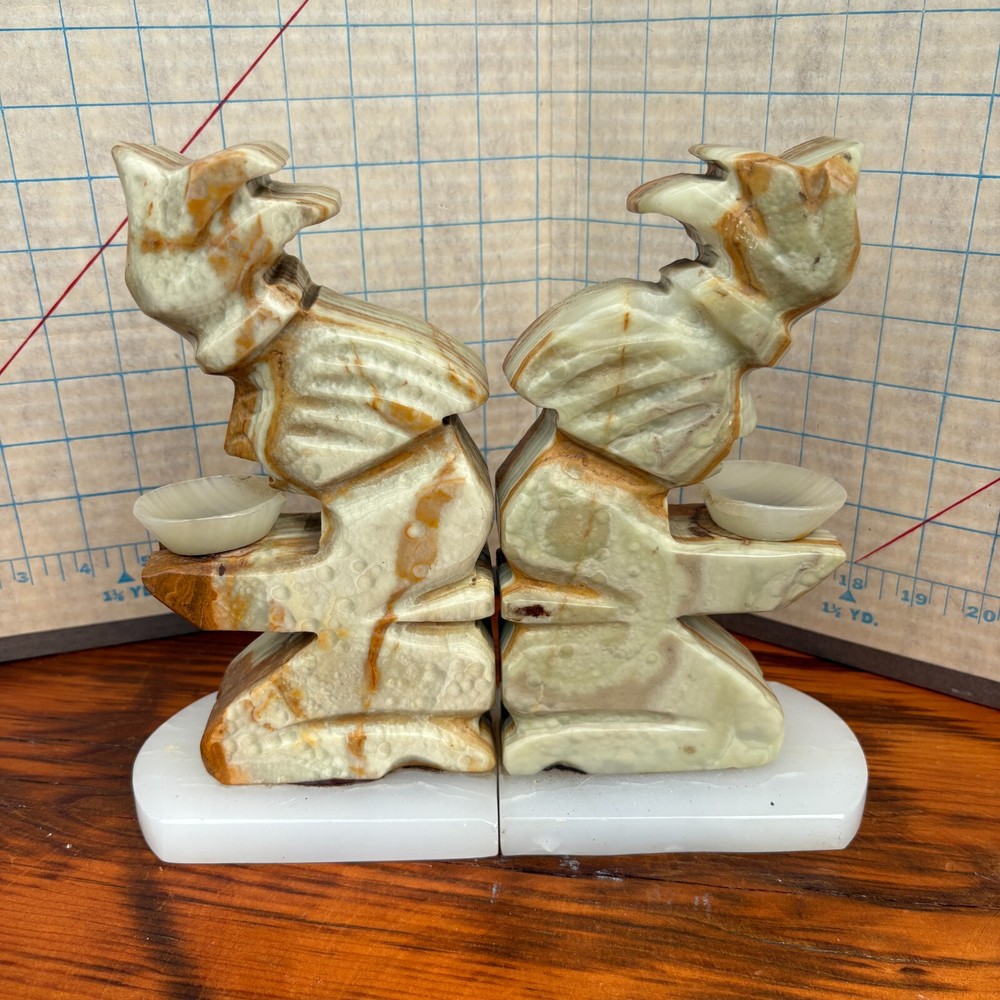Carved Onyx Marble Stone Azrec Style bookends "Read Description - Some Chips" 9"