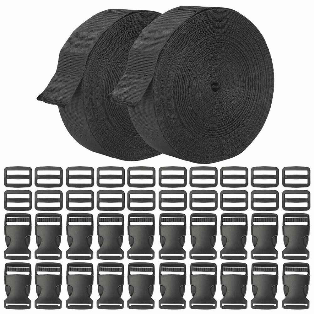 1 Inch 11 Yards Nylon Webbing Strap With 10PC Plastic Buckle + 10PC Side Release