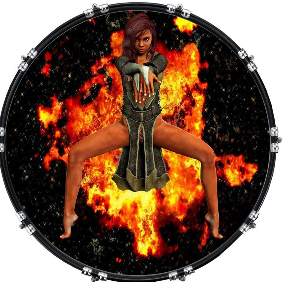 20" Custom Bass Kick Drum Front Head Graphic Graphical From Flames