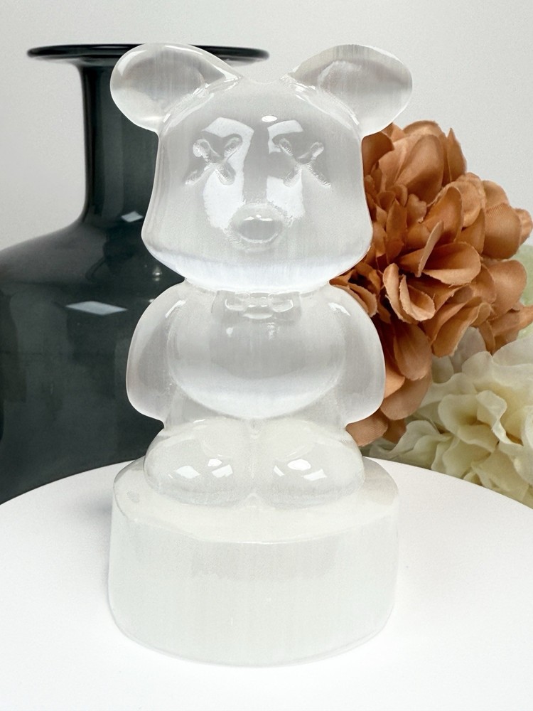 Selenite Bear Brick Carving 94/50MM