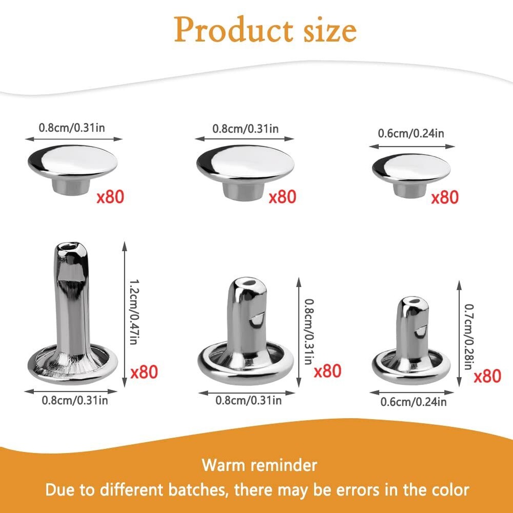 240 Sets Rivets for Leather Leather Rivets 3 Sizes Leather Double Cap Rivets ...