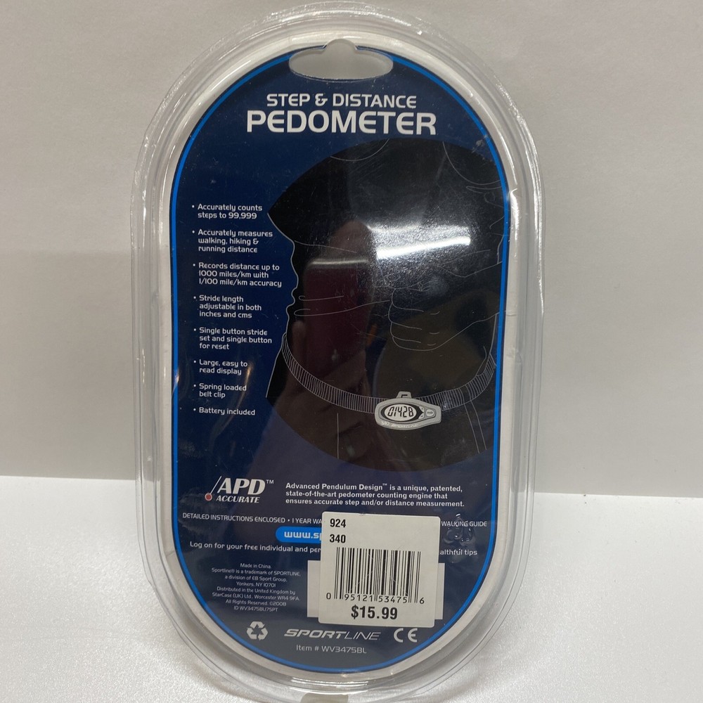 Sportline Step & Distance Pedometer #340 NEW Walking Program 10,000 Steps