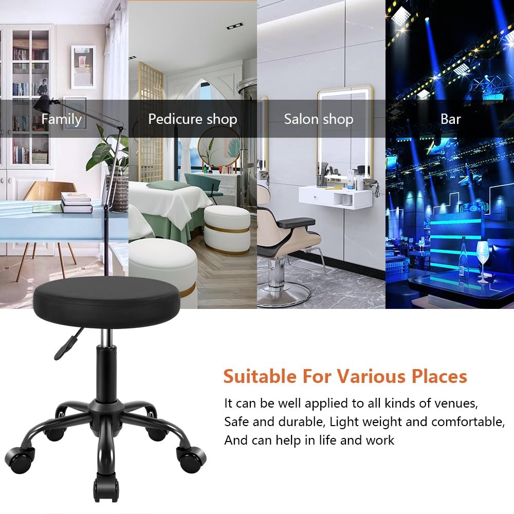 Round Stool Rolling Stools PU Leather Height Adjustable Stool with Wheels Swi...