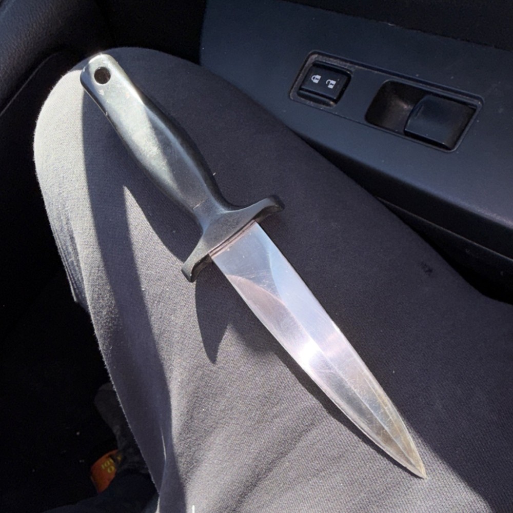 Double Edge Boot Dagger Black Plastic Handle Steel Blade with Leather Sheath