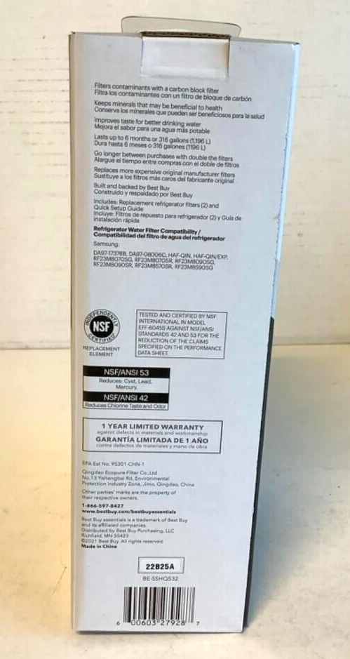 2-PK Best Buy Essentials NSF 42/53 Samsung Refrigerator Water Filter Replacement