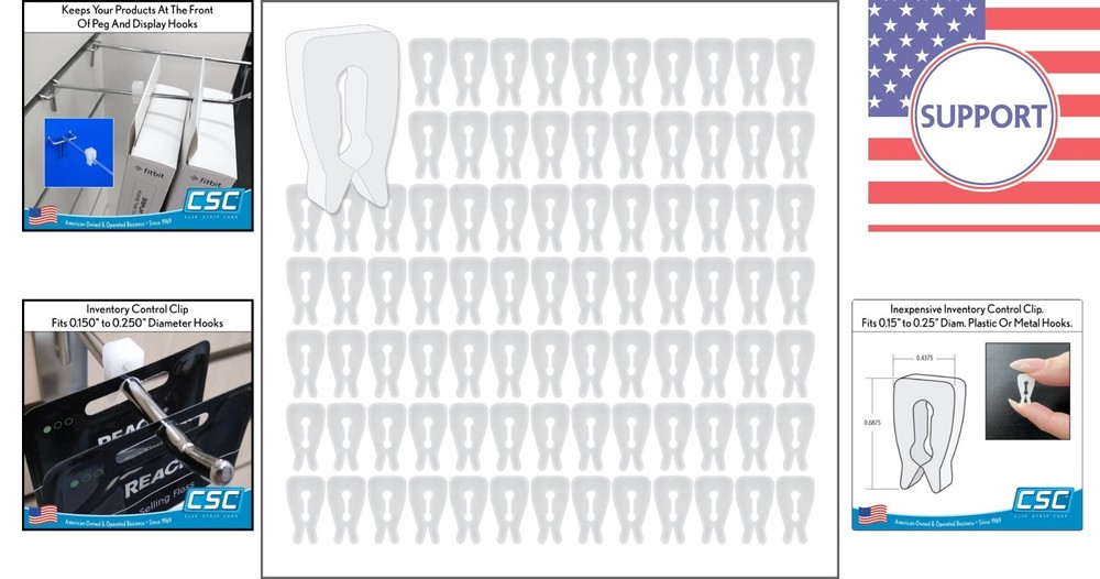 Clear Adjustable Inventory Control Clips - 300 Pack for Peg Hook Display Control