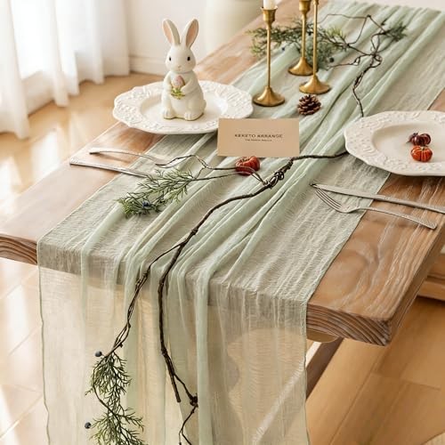 Spring Easter Cheesecloth Table Runner20 Inch0 FT Rustic Boho 1 Sage Green