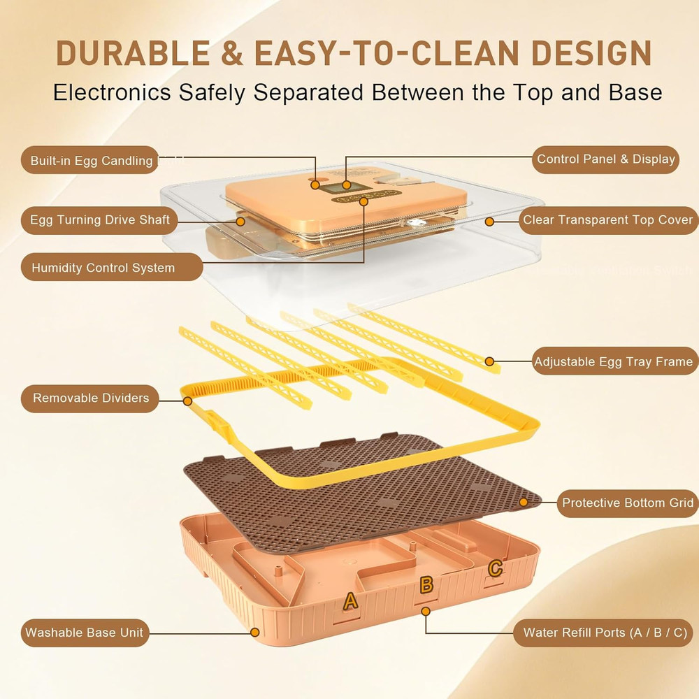 Automatic 56-Egg Incubator for Breeders, Sensor-Based Precise Humidity+Temp Cont