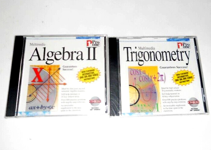 2 Pro One Math CD Rom Multimedia Algebra II, Trigonometry *New Sealed*