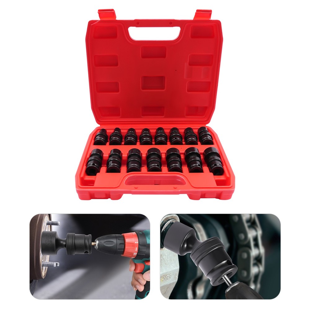 15PCS Universal Joint Socket Set 8-22mm Socket Set Swivel Socket Set 3/8" w/Case