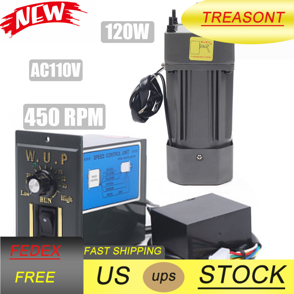 Electric AC Gear Motor Single Phase Reversible+ Variable Speed Controller 120W