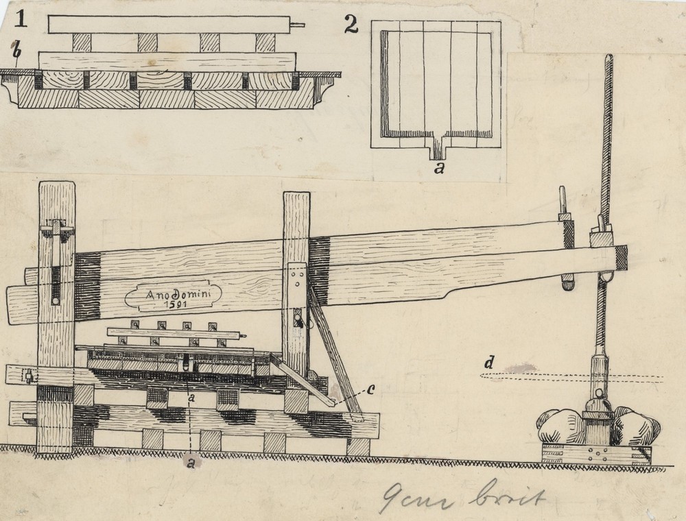 Book illustration technique technical device technical drawing ink around 1900