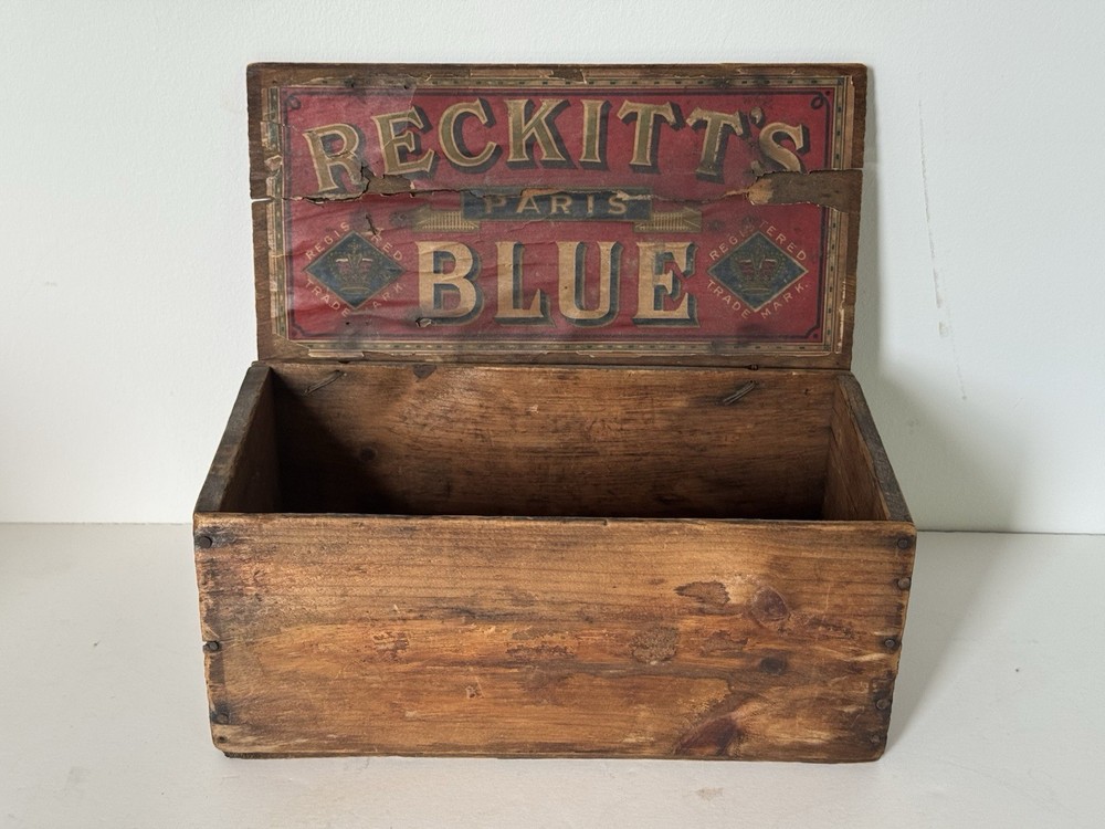 Vtg Antique RECKITT'S Paris Laundry BLUE Small Box Primitive