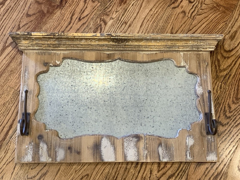 Wall Mount 27”x 16” Framed Galvanized Magnetic Board W/Hooks Rustic Distressed
