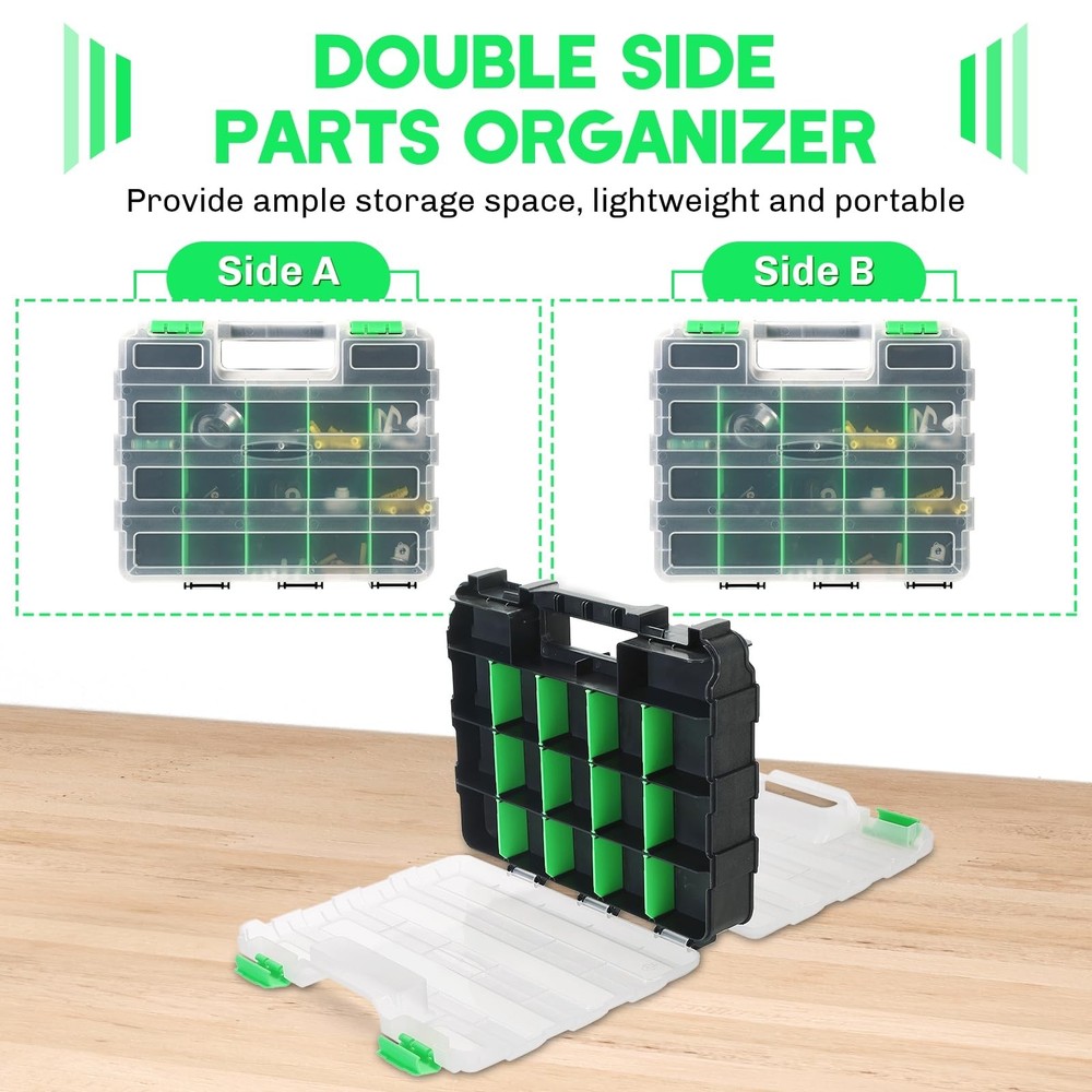 Small Parts Organizer | Storage Case Tools Box 34-Compartments Double Side Or...