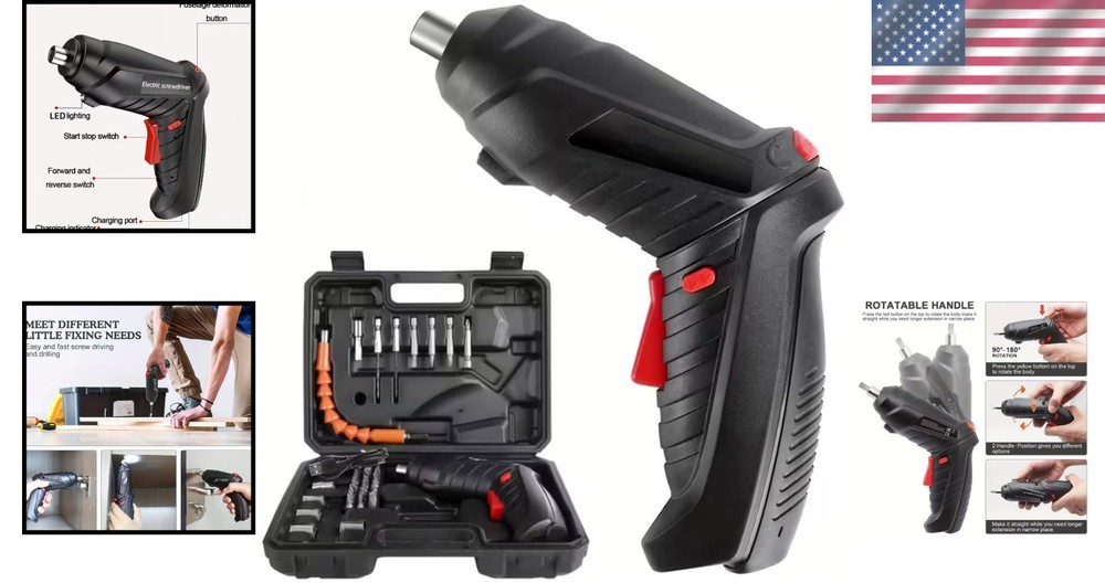 Versatile Cordless Screwdriver with 47-Piece Tool Set & Easy USB Charging