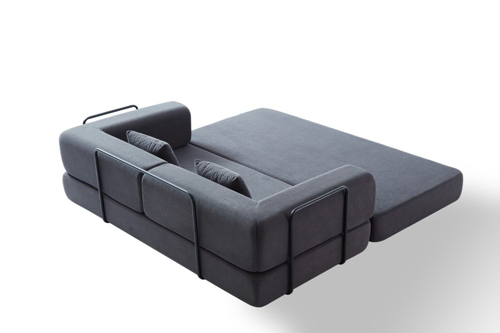 Convertible Sleeper Sofa Bed with Corduroy Mattress & Pillow, Fixed Frame, Grey