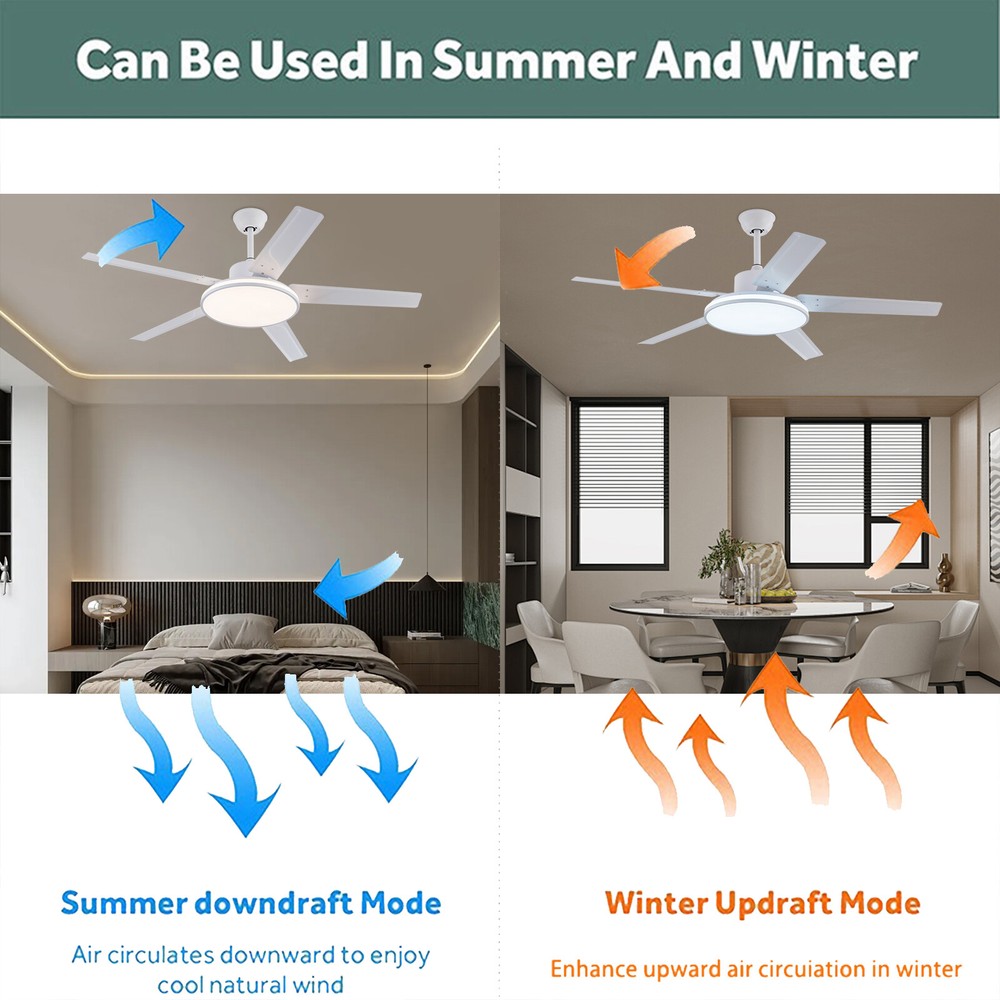 52in Modern Ceiling Fan Light Dimmable LED 3-Color Memory Function Fan w/ Remote