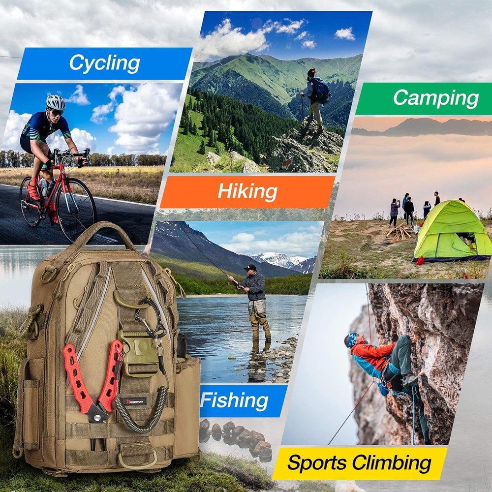 Fishing gear backpack with rod and gear holder