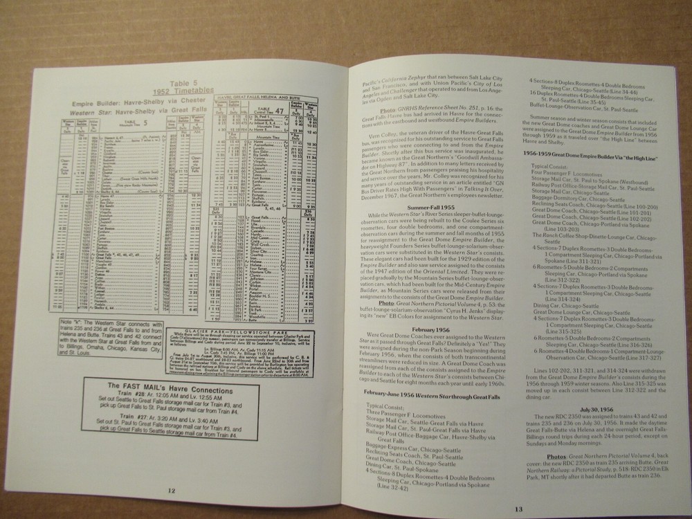 Great Northern Reference Sheet 270 Great Falls Montana Train Services & Consists