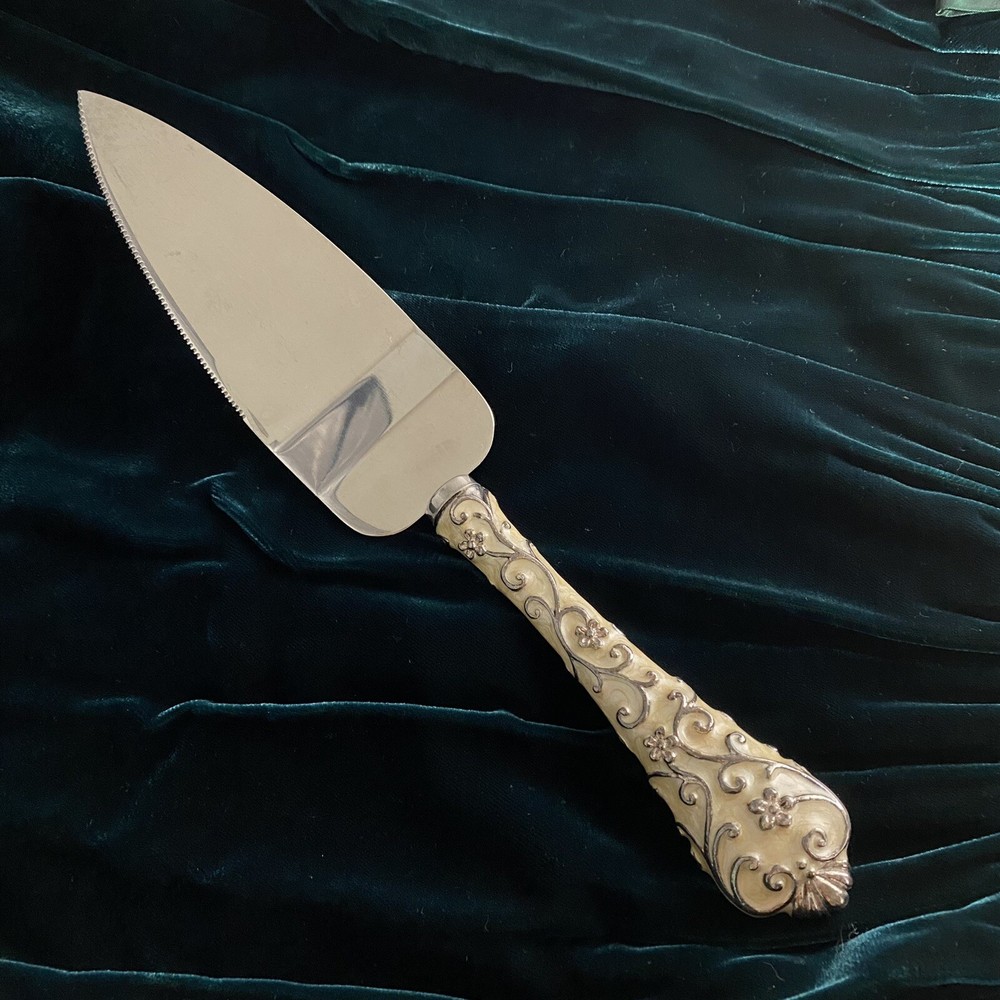 Stainless Steel Cake Server With Enameled Filigree Handle Wedding
