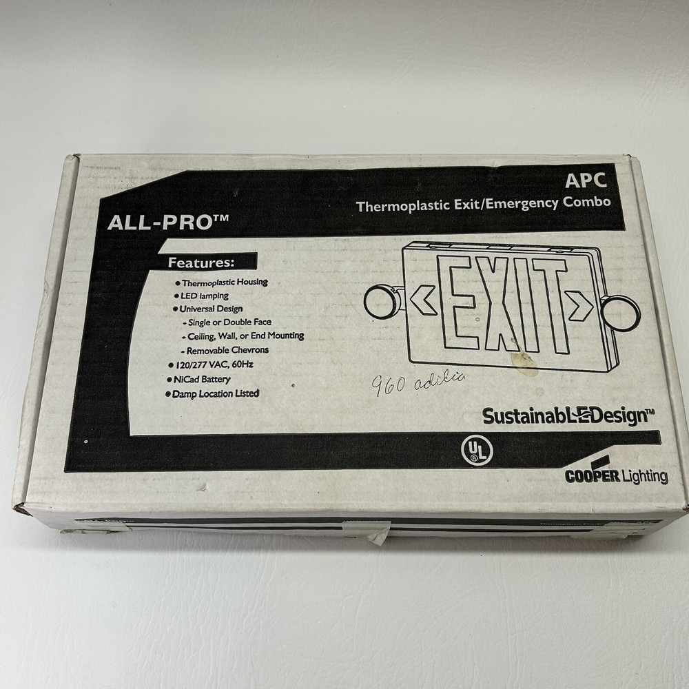 EXIT SIGN Cooper Lighting All Pro Green/White Plastic LED Exit, 120/277VAC APC7G