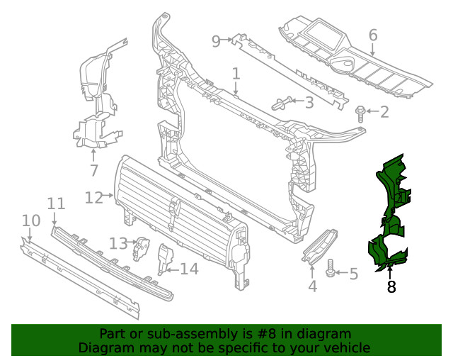 Genuine Audi Radiator Support Baffle 80A-121-673-H