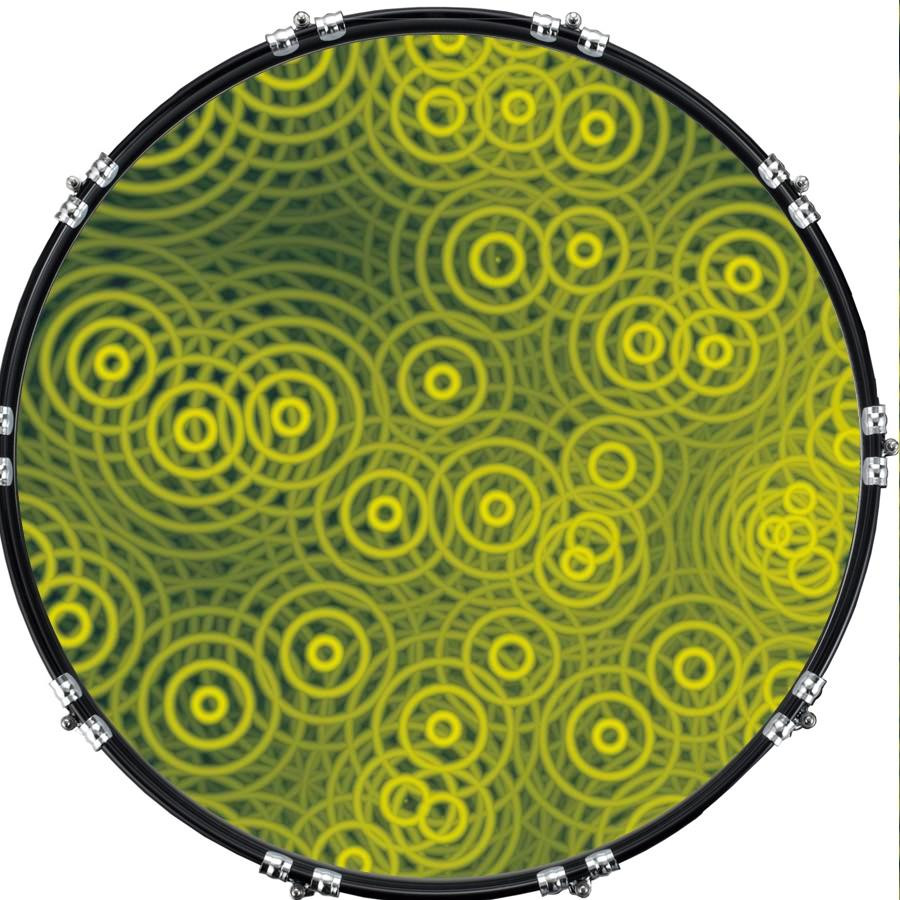 20" Custom Bass Kick Drum Front Head Graphical Crazy Ripples Yellow