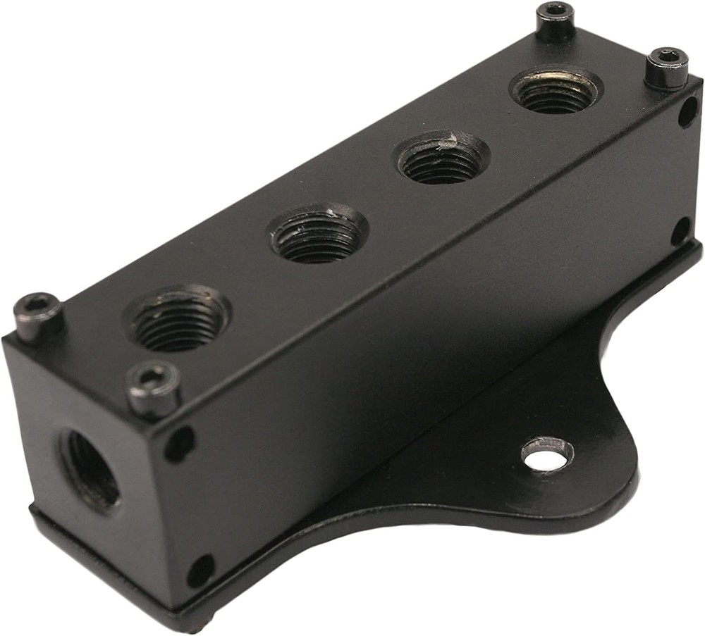 6-Port Black Manifold with Mounting Hardware - Lightweight & Compact