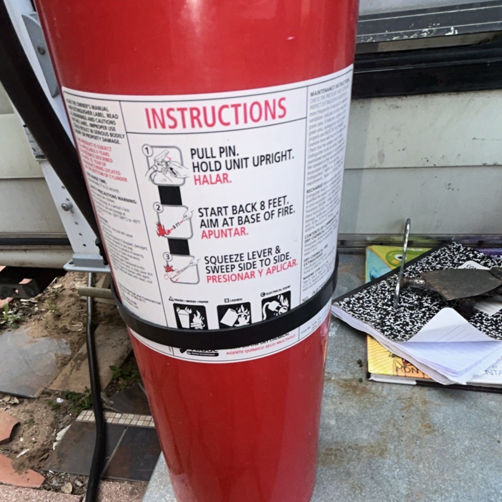 Red Fire Extinguisher with Hose & Instruction Label - Fire Extinguishers