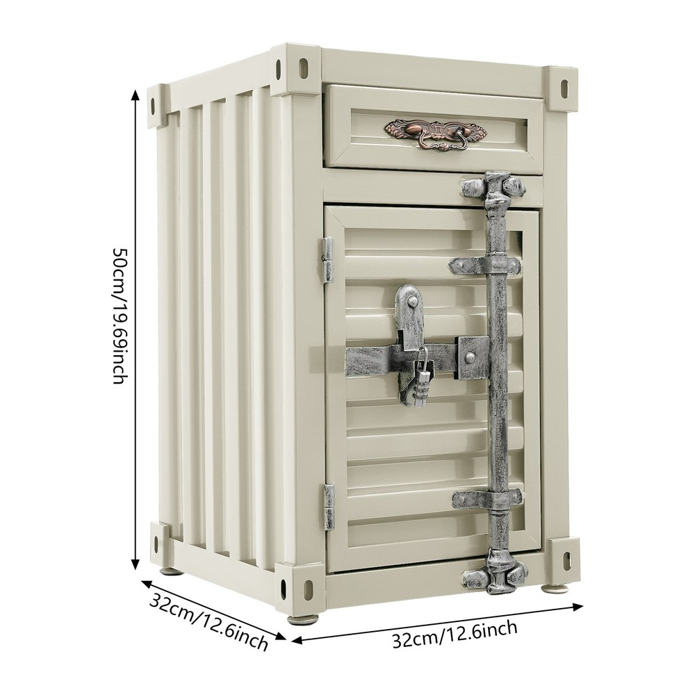 Industrial Metal Container Side Table, Side Table with Drawer, Storage Cabinet