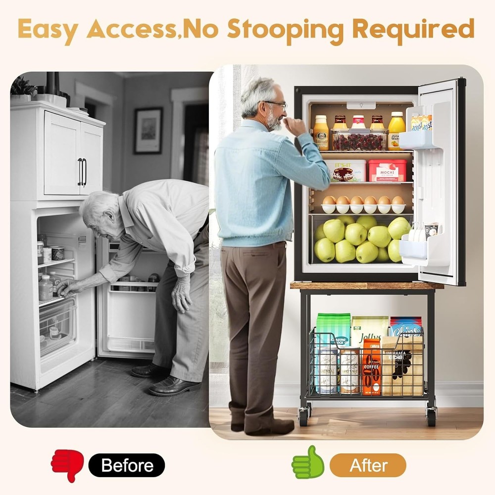 Mini Fridge Stand with Storage, Small Refrigerator Stand with Wheels,(Brown)