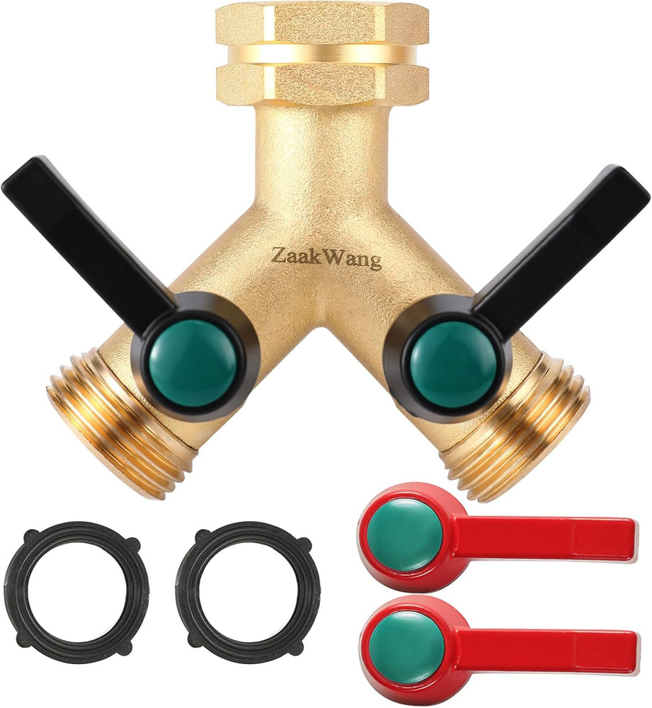 Heavy Duty Solid Brass Y-Way Distributor, 3/4" GHT Thickened Hexagonal Water Inl