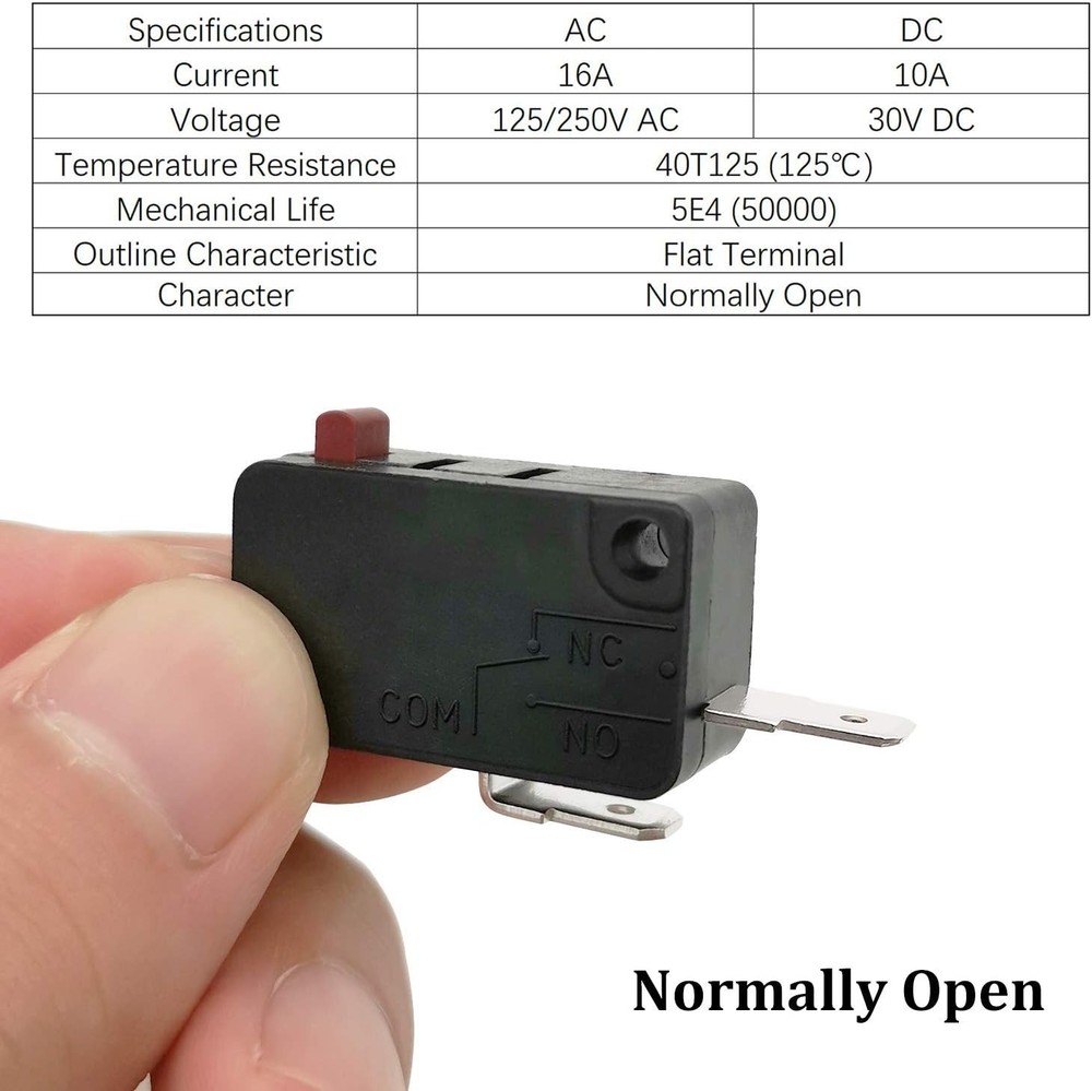Durable Microwave Door Switch Replacement - 16A 125VAC, Quick Connect Version