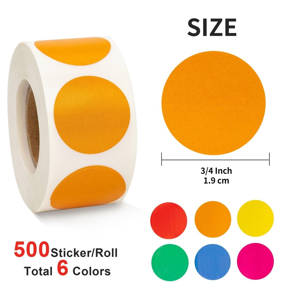 3000 Pcs 3/4" Round Color Coding Labels Stickers Circle Colored Dot Stickers ...