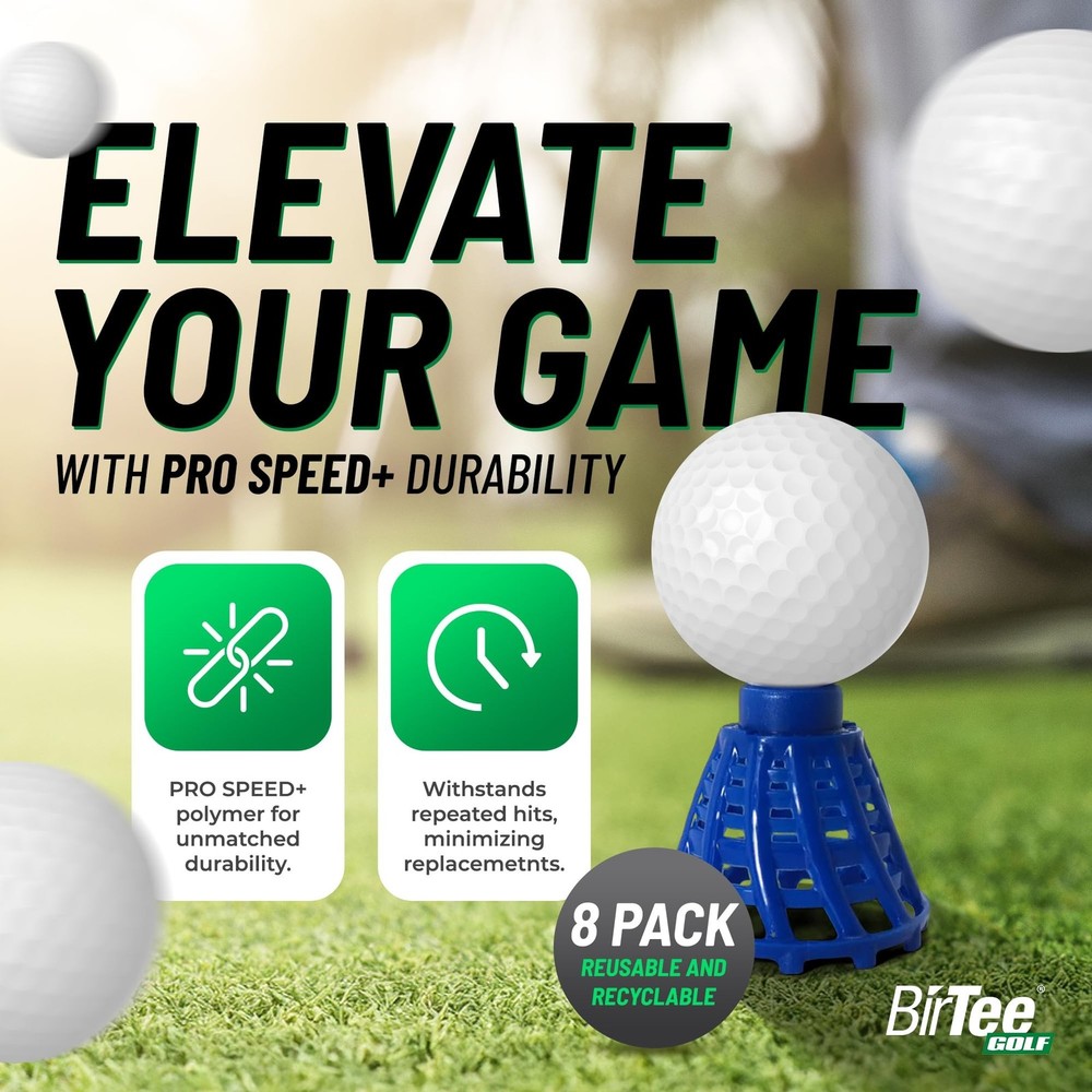 BirTee Golf Tees - PRO Speed Plus with Flexibility & Durability - 8 Pack. Ind...