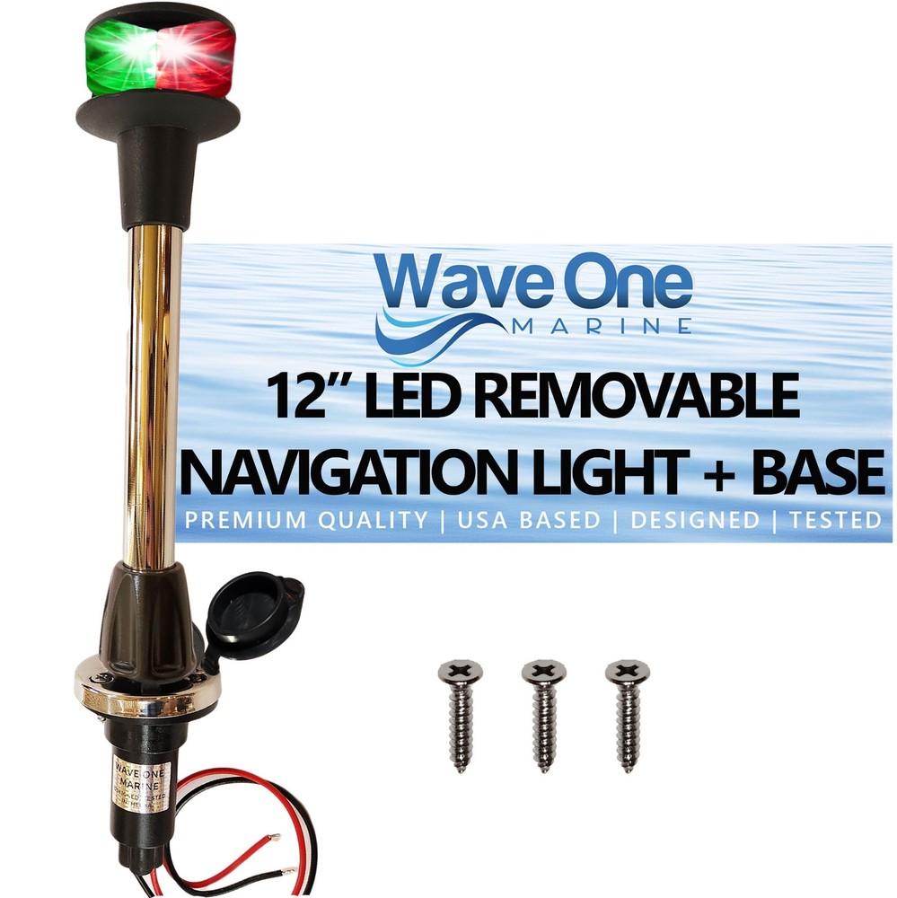 Wave One Marine | Bi-Color Removable LED Navigation Bow Light Pole + Base 12"