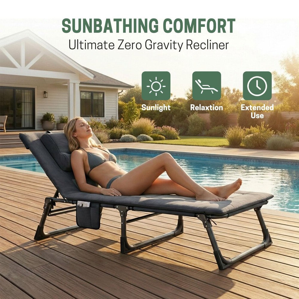 Folding Camping Cot for Adults, Adjustable 4-Position Reclining Chair with Ma...