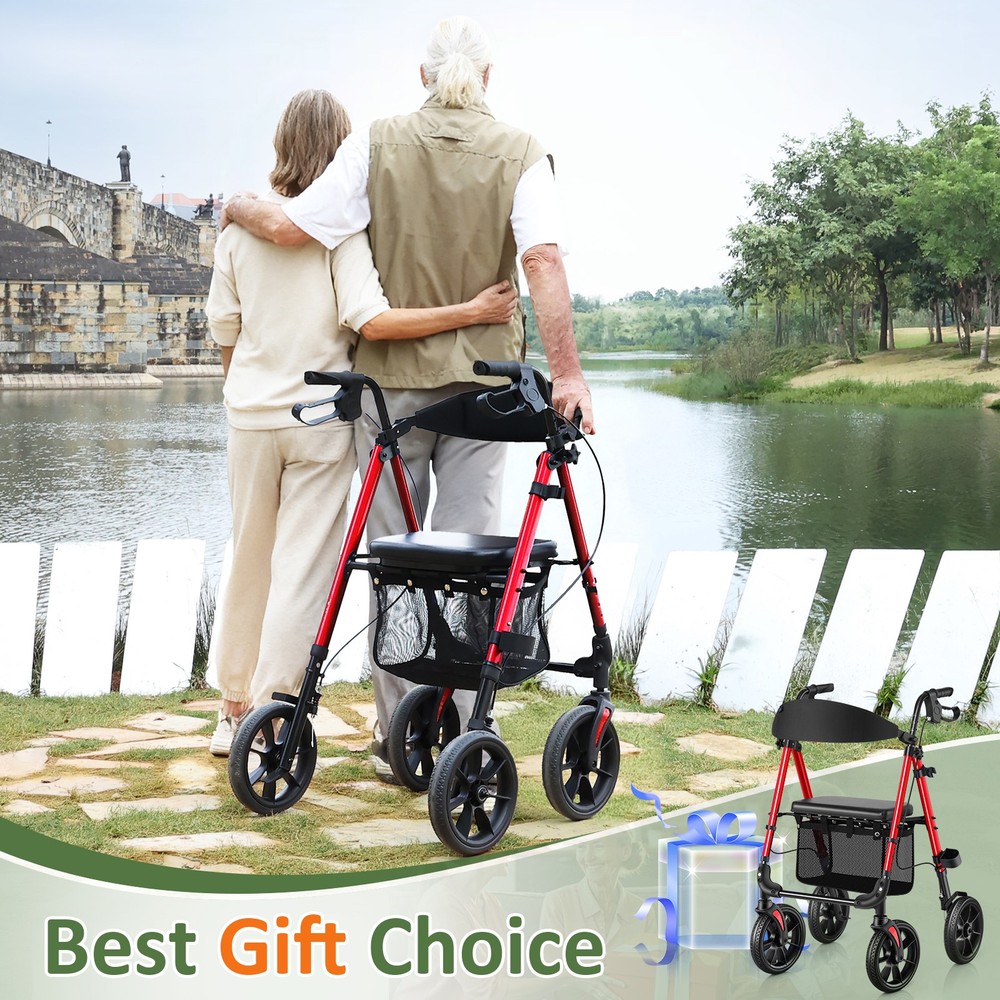 Rollator Walker with 10" Big Wheels - All Terrain, Foldable Adjustable,Reinforce