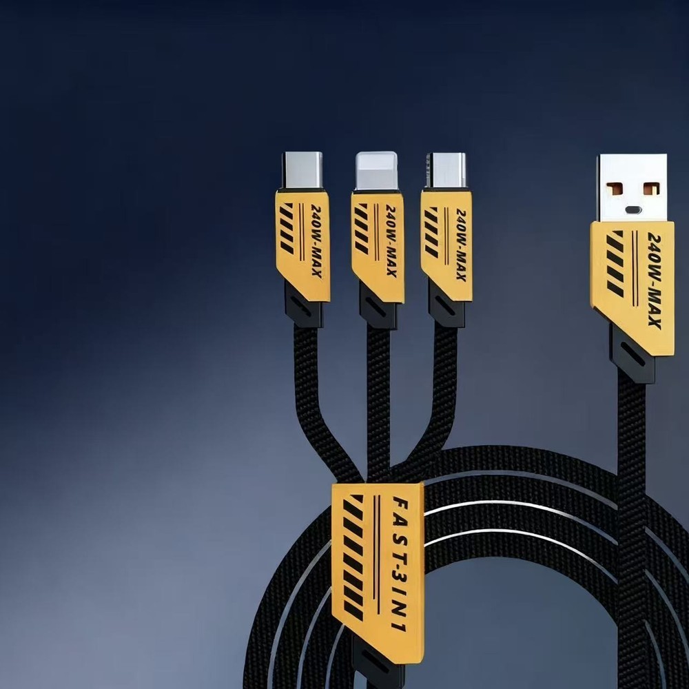 3-in-1 USB Fast Charging Cable Heavy Duty Type-C Universal Charger Line