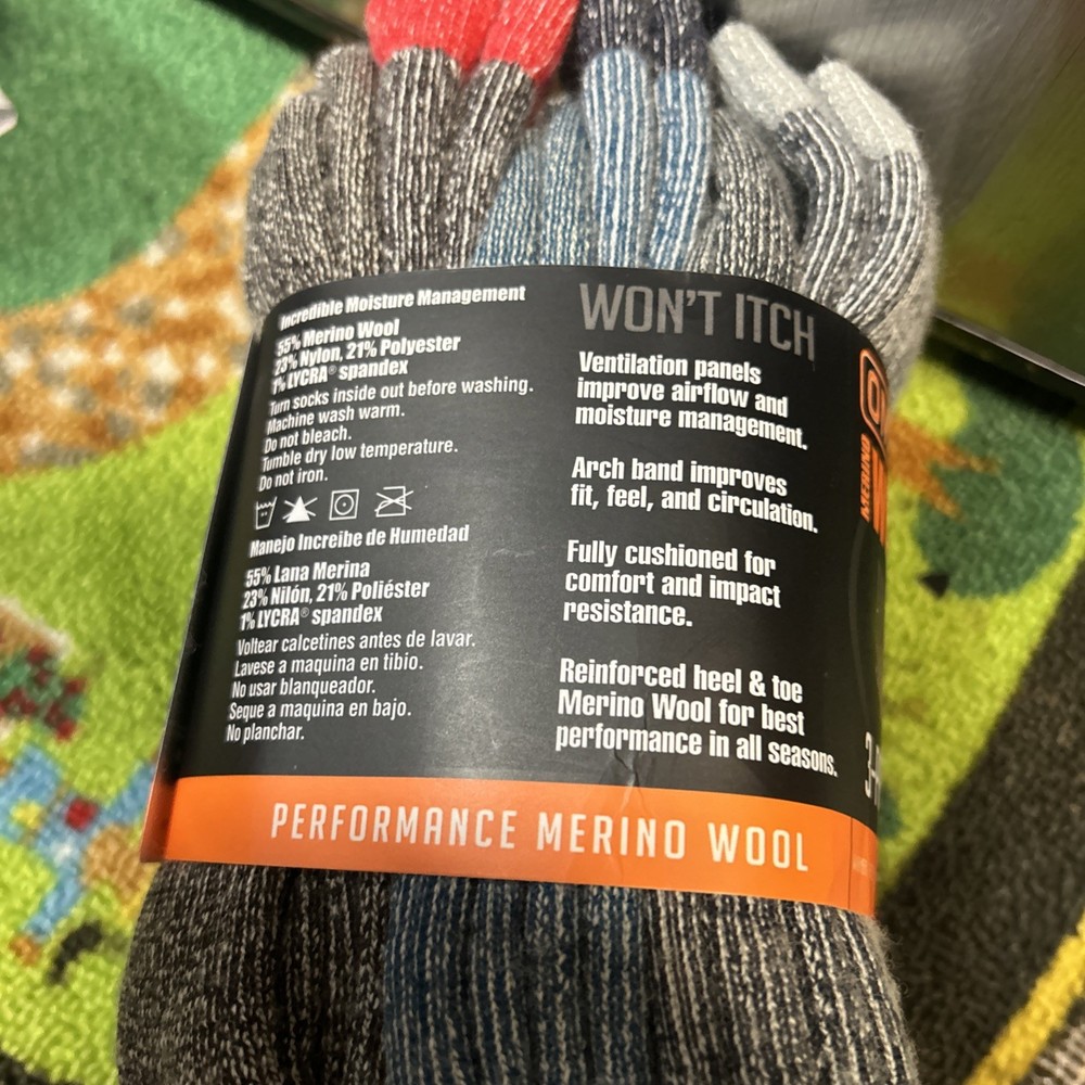 Omniwool 3-Pack Wool Tech Hiking Socks | Multicolor Size Medium | New