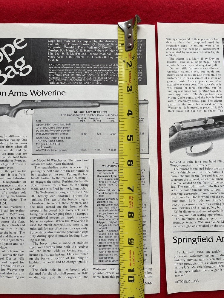 Vintage 1983 Michigan Arms Muzzleloader Print Ad Specs & Accuracy